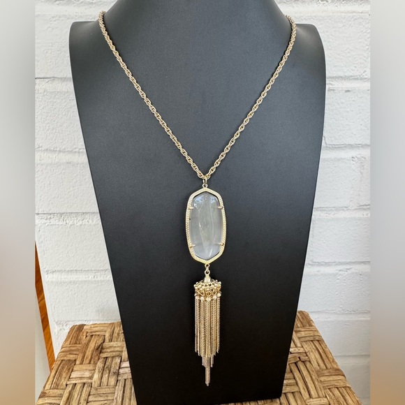 Kendra Scott Rayne Tassel Gold Light Grey Glass Necklace - Picture 1 of 4